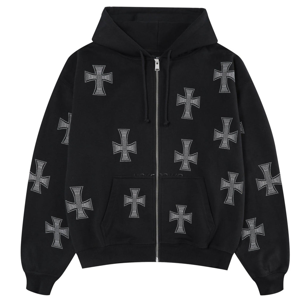 BLACK / WHITE RHINESTONE HOODIE