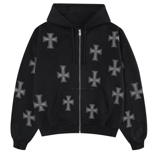 BLACK / WHITE RHINESTONE HOODIE