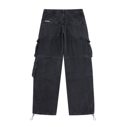 BLACK STRIPED DENIM CARGOS